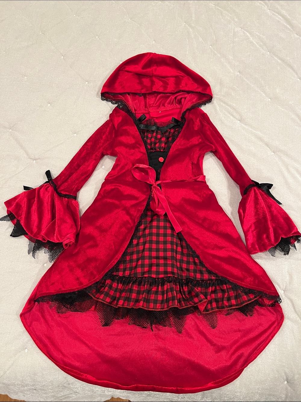 Halloween Red Hooded Plaid Fairy Tale Costume Dress
